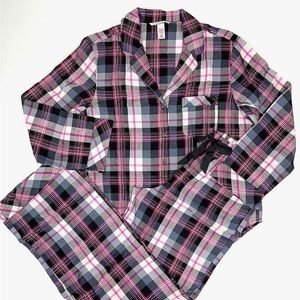 Victoria's Secret Lightweight Flannel Pajama set sz Large Pink & Black plaid